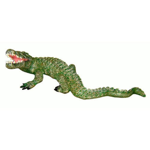 Green crocodile figurine with an open mouth.