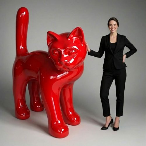 Large Cat Fiberglass Decoration Figure - Single Color Edition