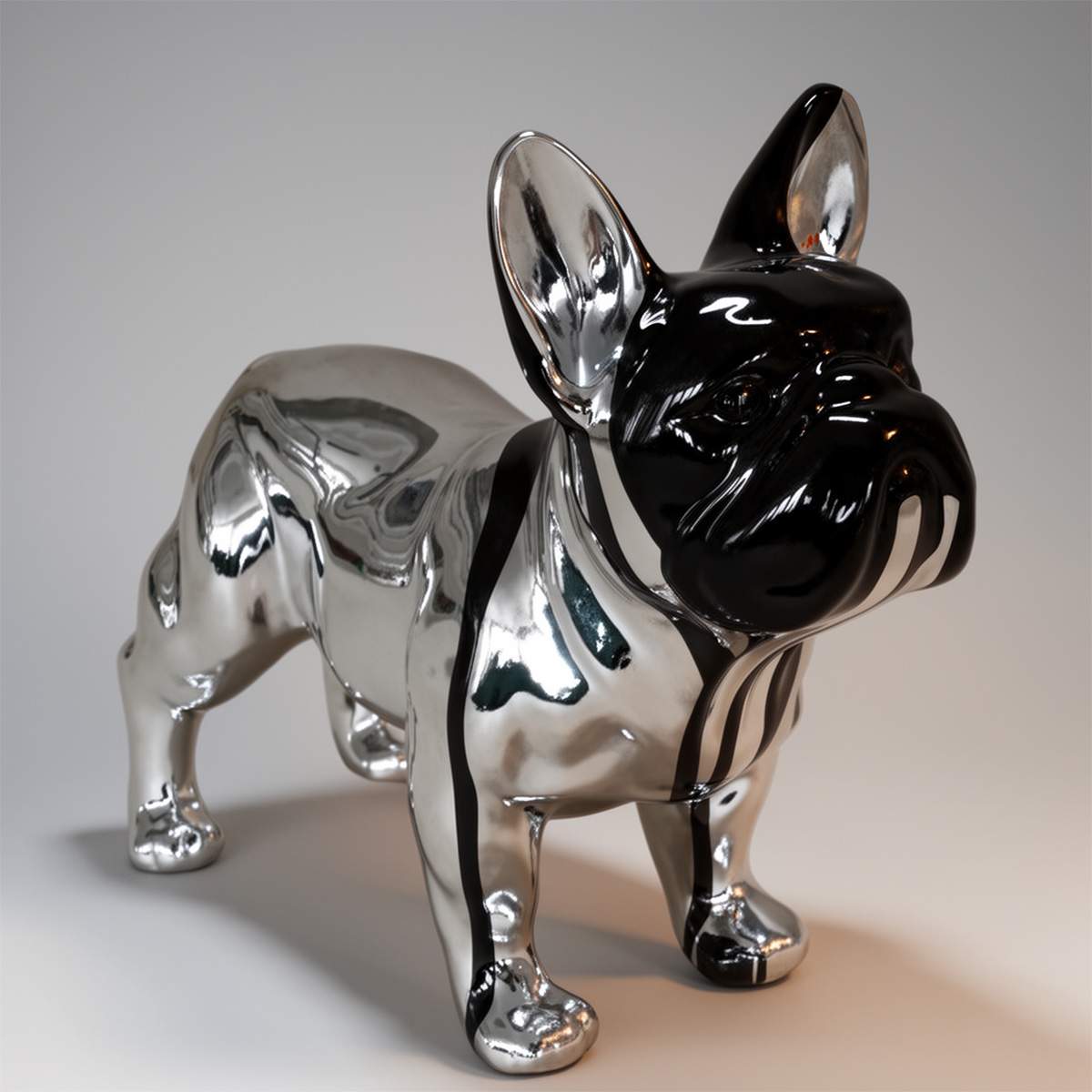 Small Decorative Bulldog Standing Chrome Paint Splash Figure - Image 3