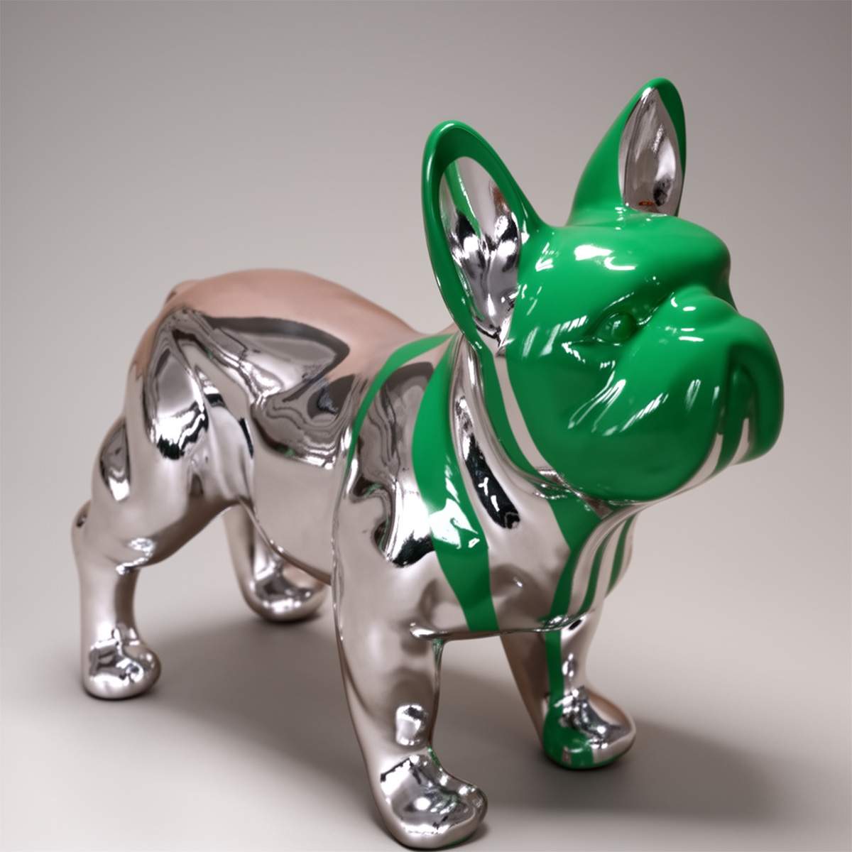 Small Decorative Bulldog Standing Chrome Paint Splash Figure - Image 2