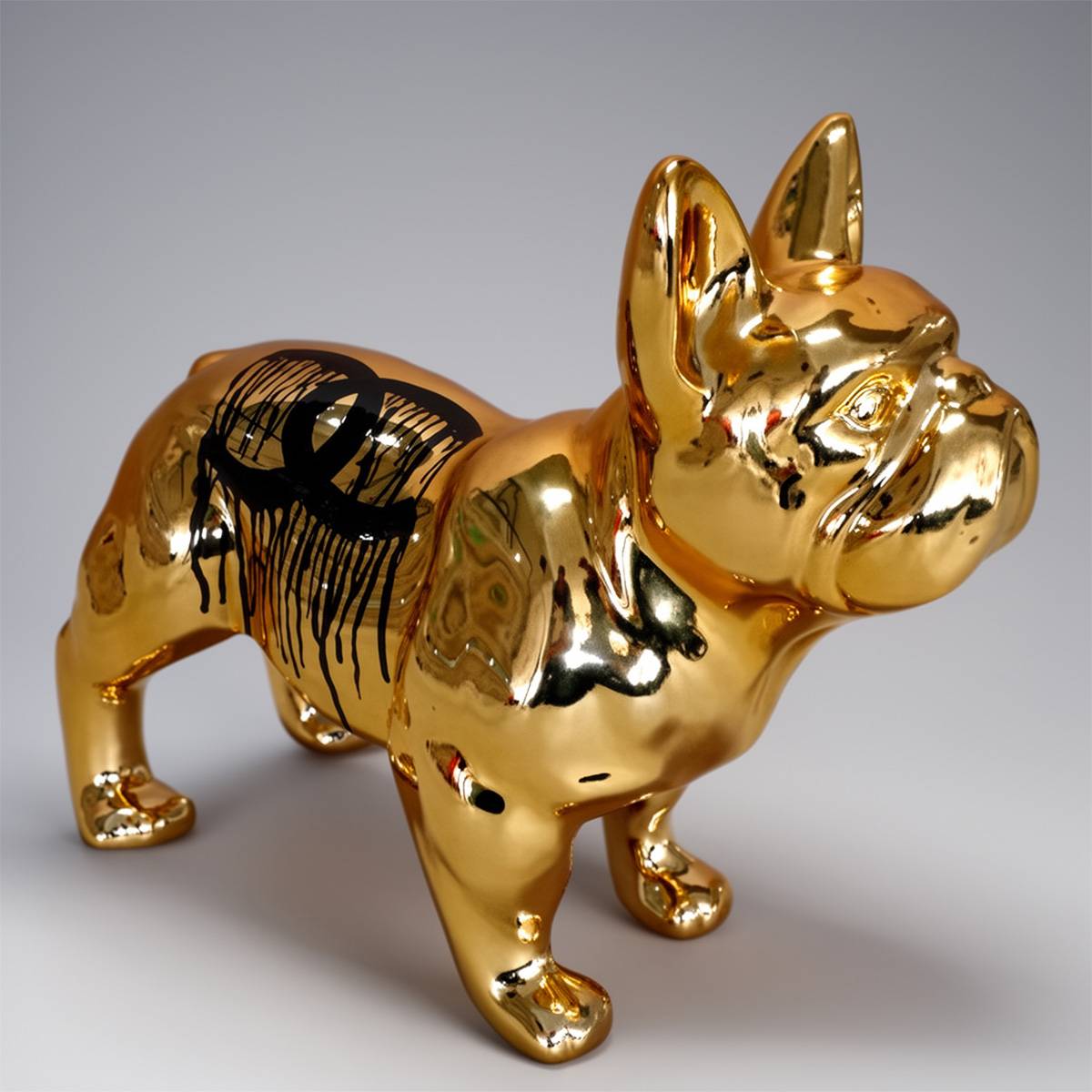 Small Decorative Bulldog Standing Chrome Paint Splash Figure - Image 4