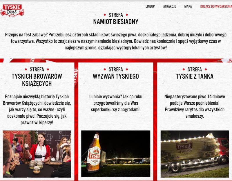 Mobile advertisement - TYSKIE with TANKA 3 Plakat Tyskiego Festu z opisem czterech stref: Namiot Biesiadny, Tyskich Browarów Książęcych, Wyzwań Tyskiego i Tyskie z Tanka.