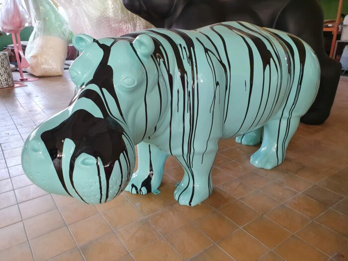 Fiberglass Hippopotamus painted blue