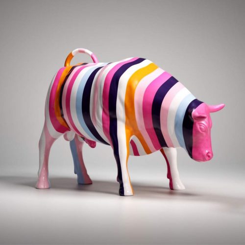 Striped fiberglass large bull statue