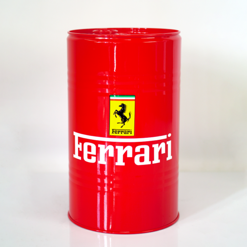 Red cylindrical container with the Ferrari logo and text.