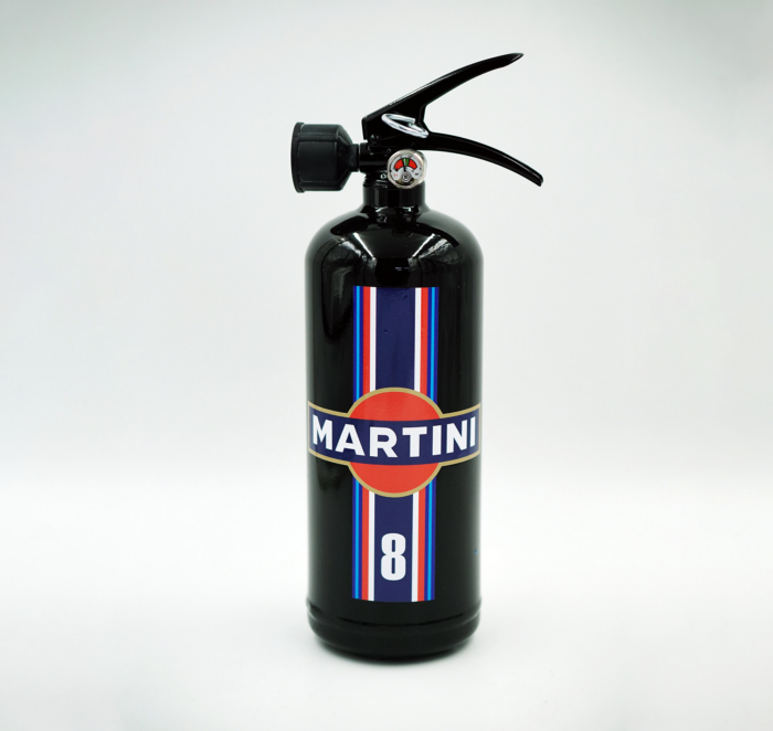 Black fire extinguisher with "MARTINI" branding and a number 8.