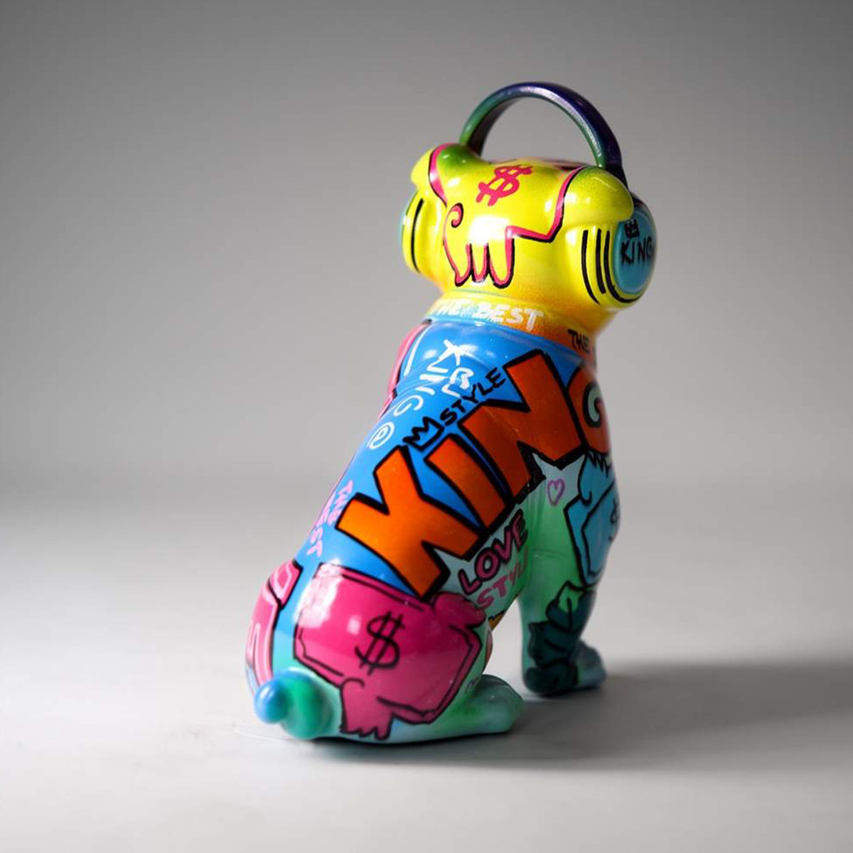 Decorative Bulldog With Headphones Kinga Pop Art Figure - Image 5