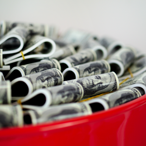 Beczka z dolarami - malowanie + logo