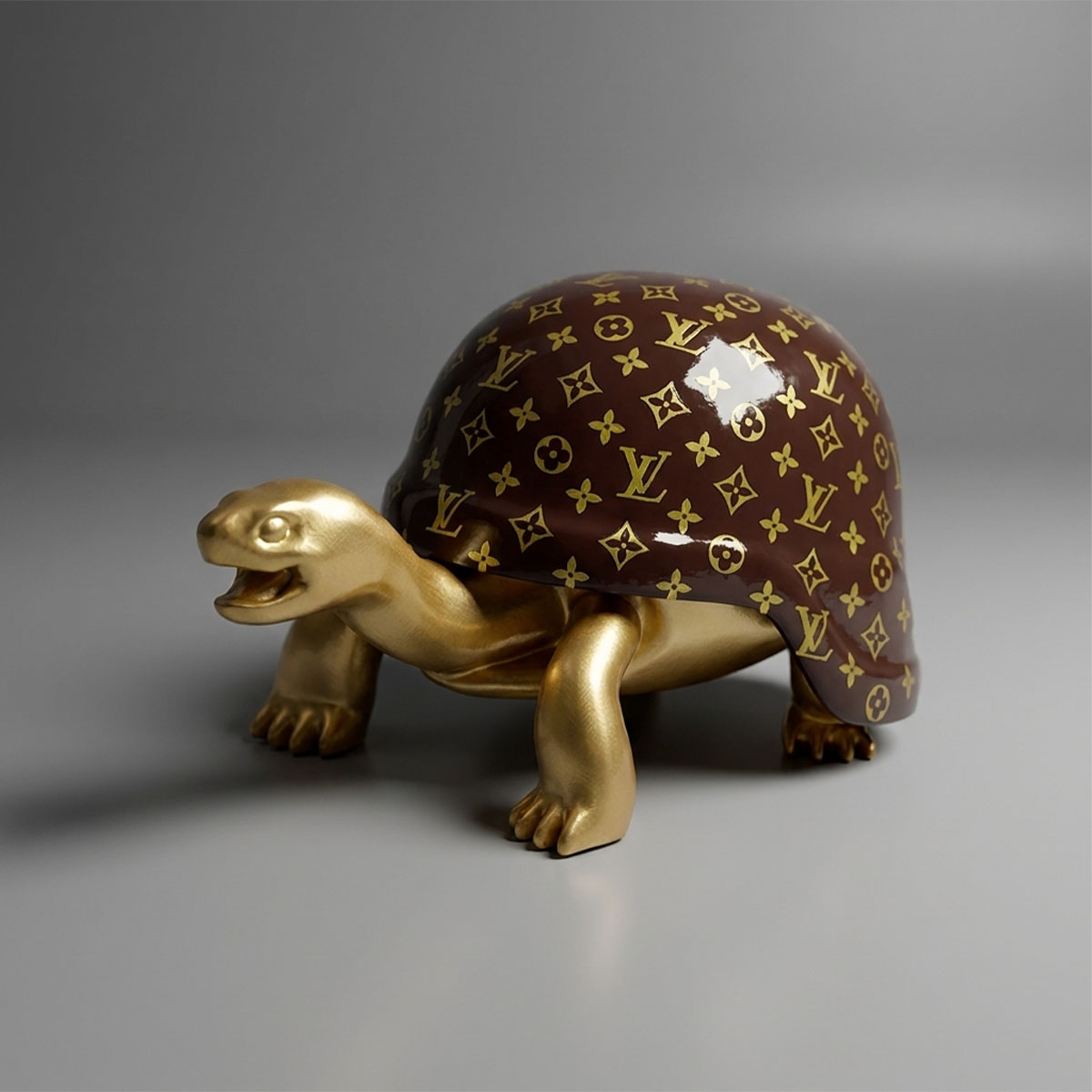 Decorative Turtle In Helmet With Monogram Gold Figure