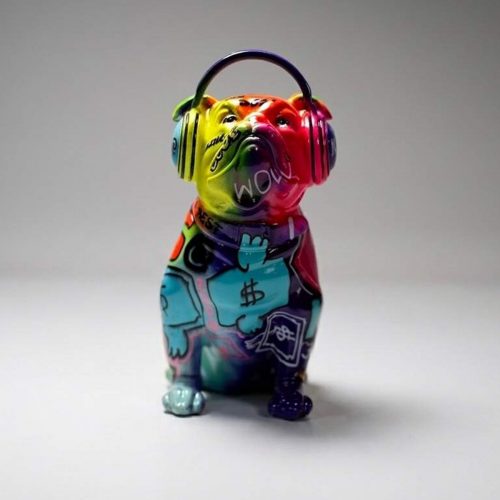 pies Bulldog ze słuchawkami „Kinga” - pop art