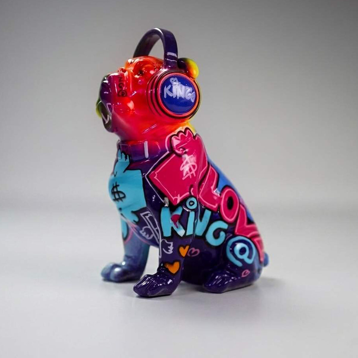 Decorative Bulldog With Headphones Kinga Pop Art Figure - Image 3