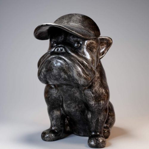 Bulldog with Cap - Silver Patina
