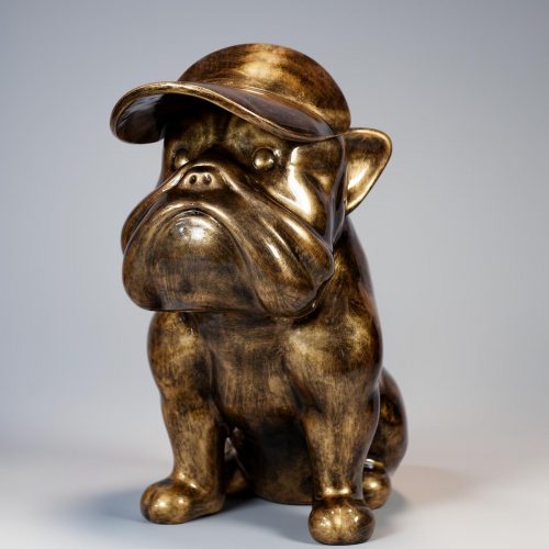 Dog Bulldog with Cap - Golden Patina