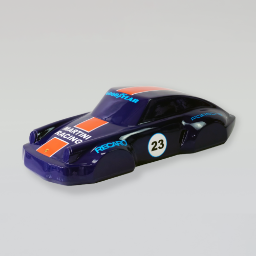 Dark blue model race car with 