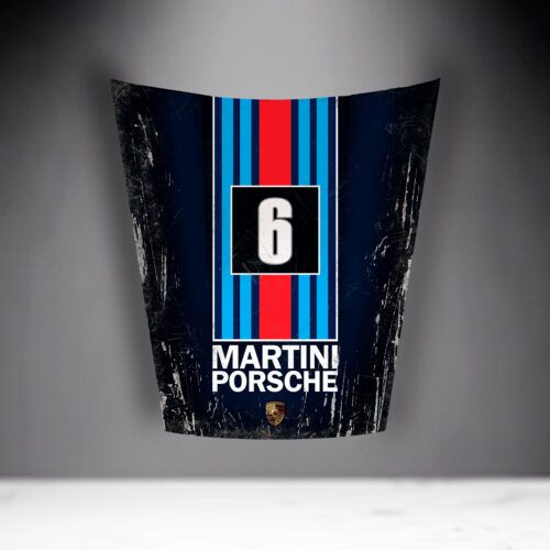 Racing car hood with Martini Racing livery, featuring the number 6, 
