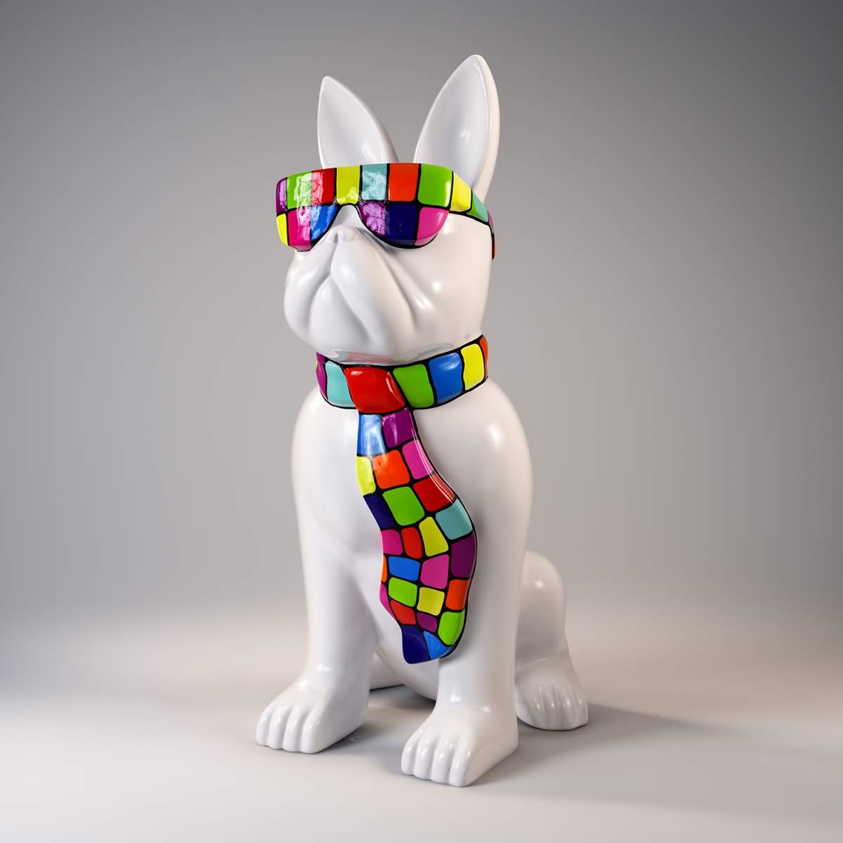pies Duża figura bulldoga z krawatem w okularach – wersja smartie