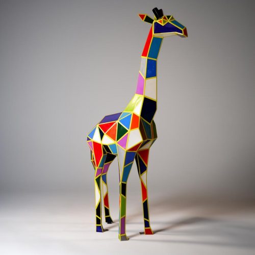 Large Geometric Giraffe Figure in Laminate - Arlecchino