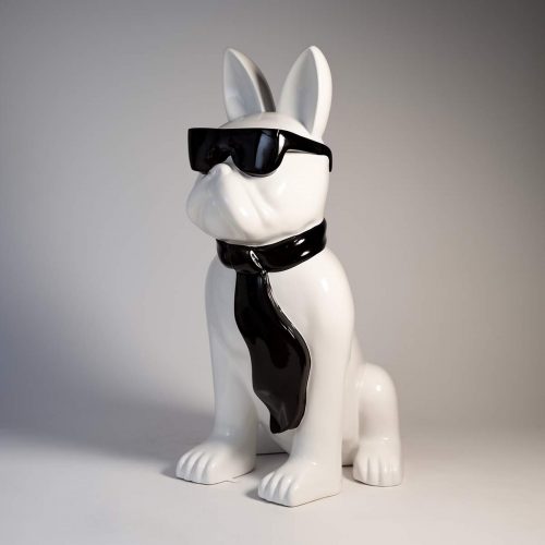 Medium Bulldog Figure with Tie and Glasses - Black and White