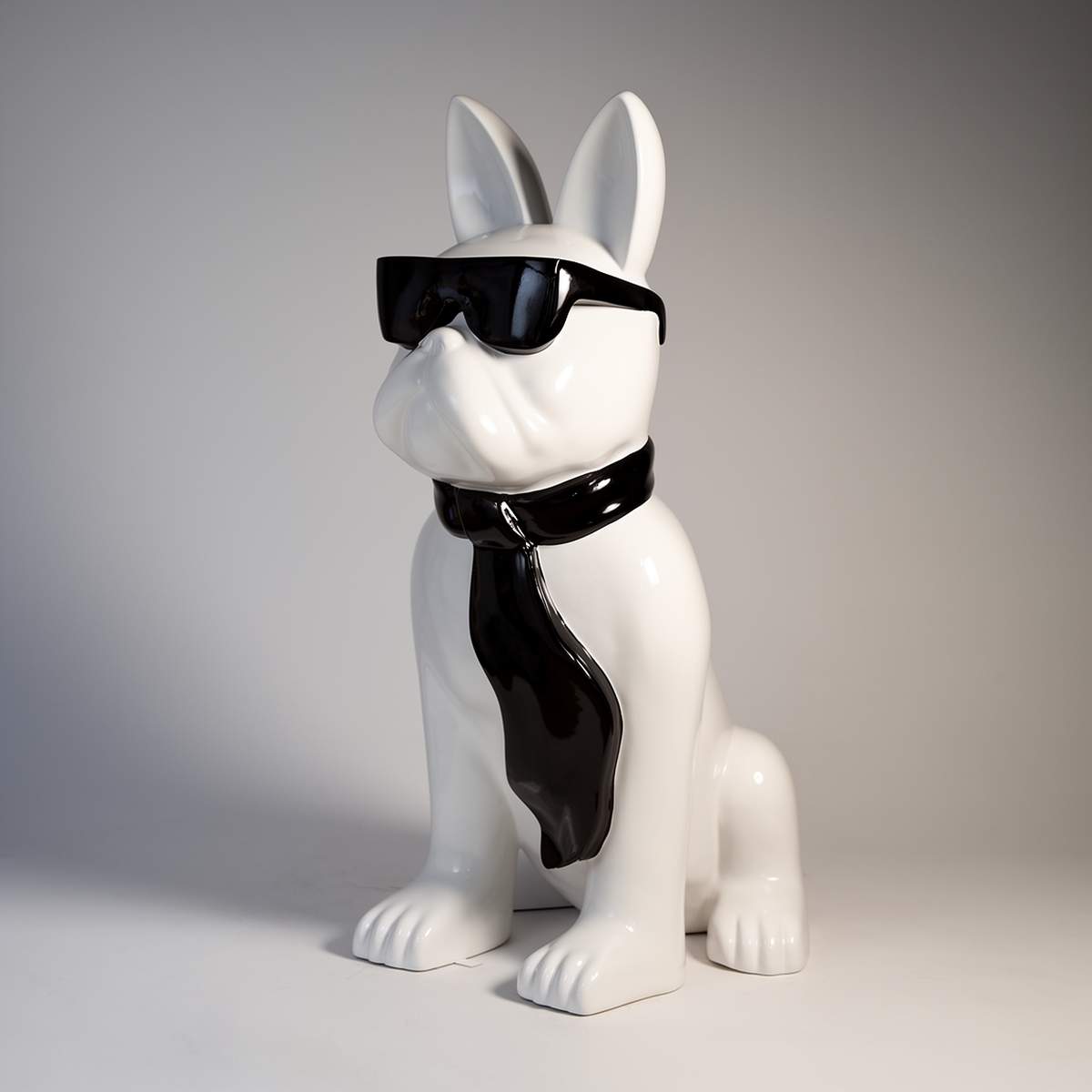 Medium Bulldog Figure with Tie and Glasses - Black and White
