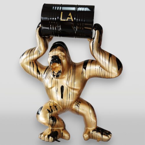 Large gorilla figure with a barrel in black trash version.