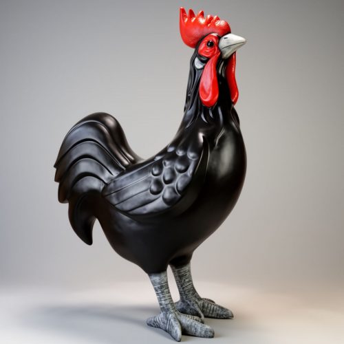 Large Black Rooster Figure