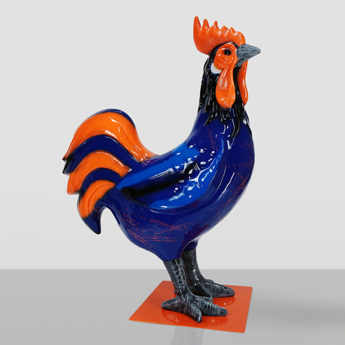 Large Blue Rooster Figure