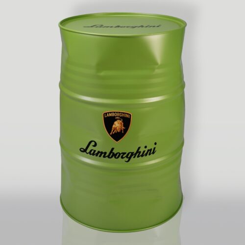 Green Lamborghini-branded barrel with logo and text.