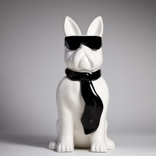 Medium Bulldog Figure with Tie and Glasses - Black and White