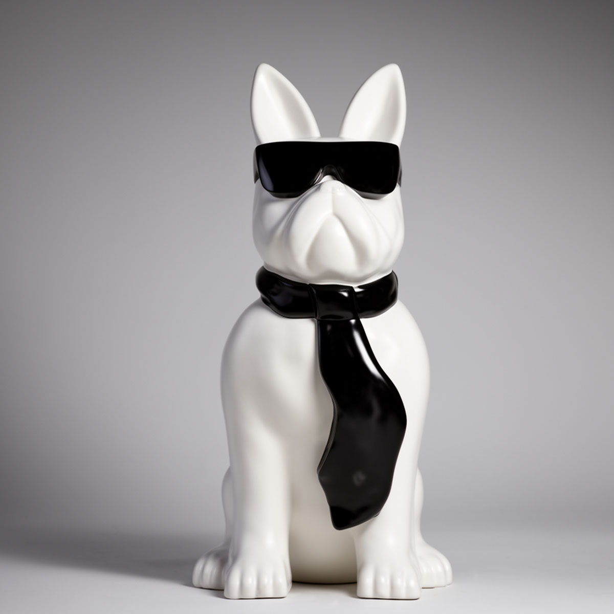 Medium Bulldog Figure with Tie and Glasses - Black and White - Image 2