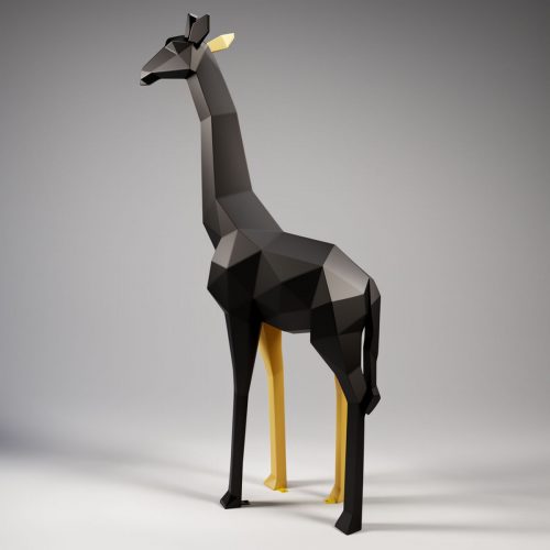 Large Geometric Giraffe Figure Made of Laminate - Gold/Black