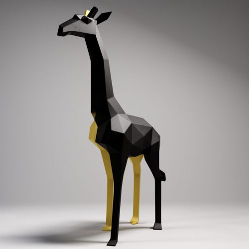 Large Geometric Giraffe Figure Made of Laminate - Gold/Black