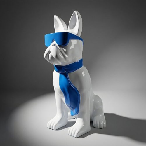 Medium Bulldog Figure with Tie and Glasses - Blue Sky
