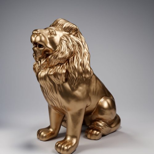 Decorative Sitting Lion Figure - Gold