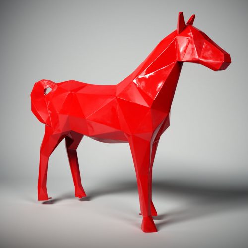 Large geometric horse made of laminate - red