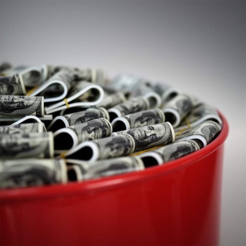 Small Barrel with Dollars - Painting + Logo
