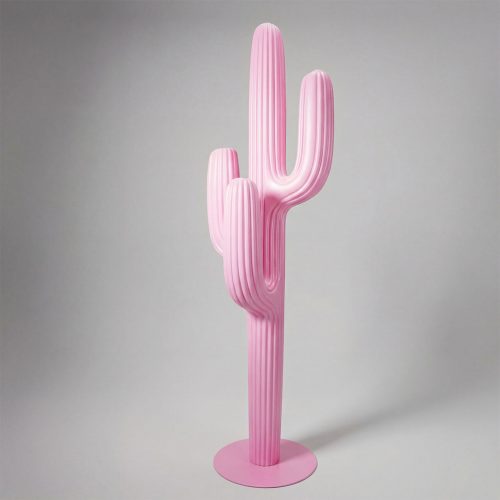 figure cactus sculpture in pink fiberglass with ribbed modern design for decoration or advertising displays