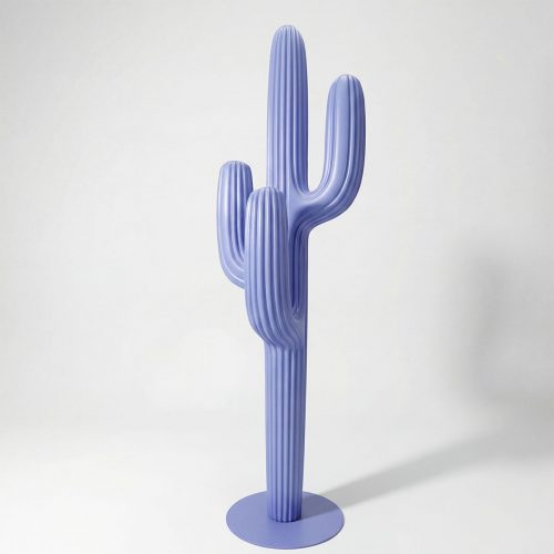 figure cactus sculpture in lavender fiberglass with ribbed modern design for decor, mall displays, or events