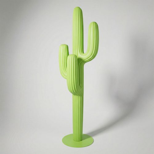 figure cactus sculpture in lime green fiberglass with ribbed modern style for interior decor or retail displays