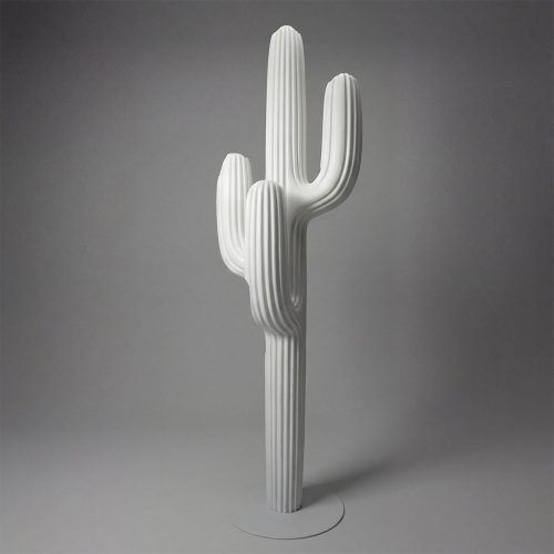 figure cactus sculpture in white fiberglass with ribbed minimalist style for interior decor or mall advertising