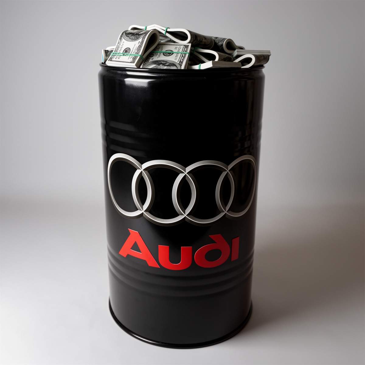 Small Barrel with Dollars - Painting + Logo