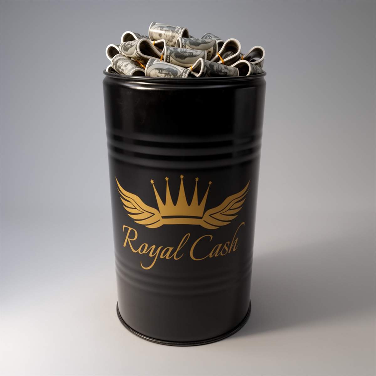 Small Barrel with Dollars - Painting + Logo - Image 3