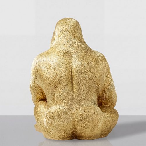 figure gorilla sculpture in gold-finished fiberglass, textured realistic style for decor or retail display