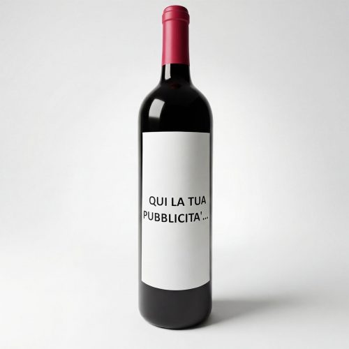 figure wine bottle sculpture in glossy black fiberglass with pink cap and blank white label, realistic style for advertising or decor