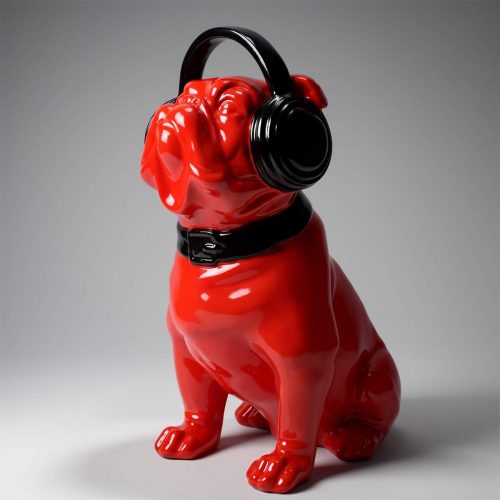 Bulldog with Headphones - Red