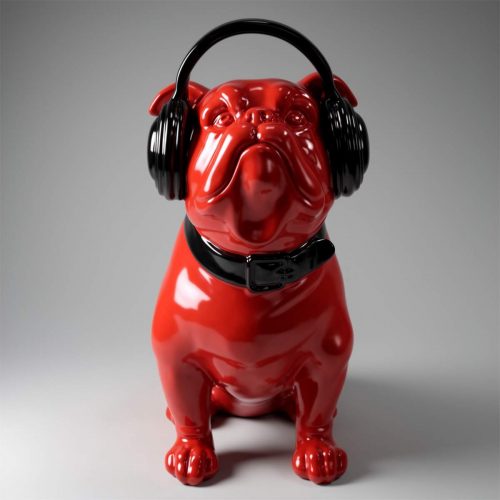 Bulldog with Headphones - Red