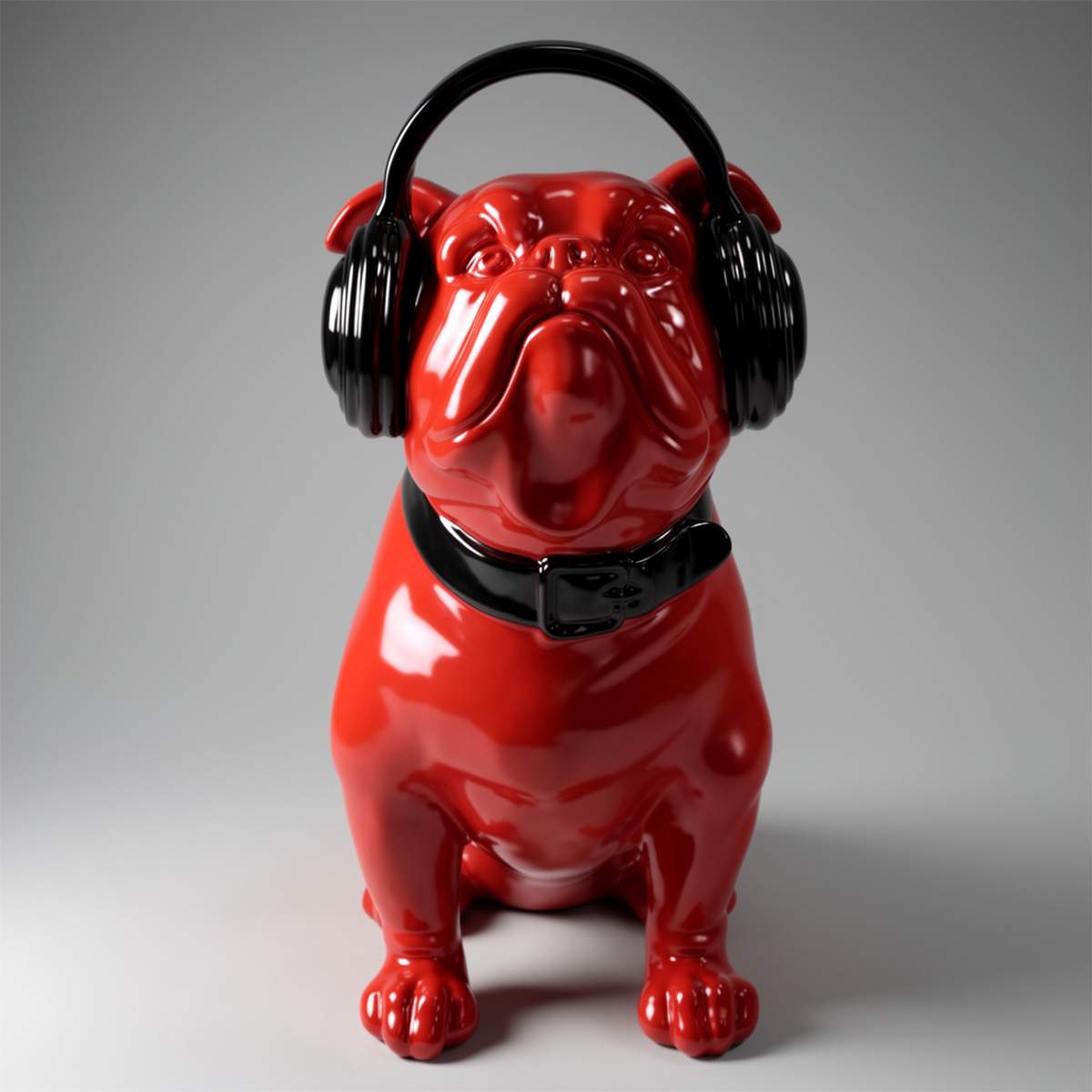 Bulldog with Headphones - Red - Image 2
