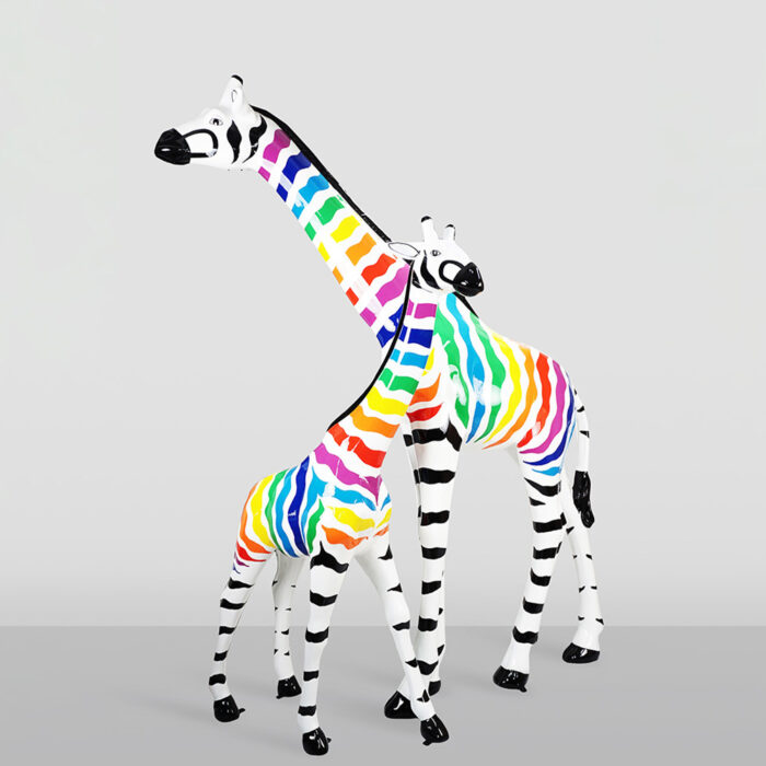 Large Life-Size Giraffe Figurine – Colorful Zebra Stripes - Image 2