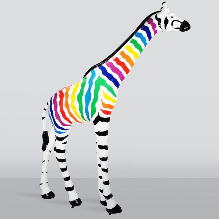 Large Life-Size Giraffe Figurine – Colorful Zebra Stripes