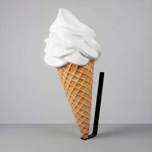 sculpture ice cream cone in fiberglass and laminate, realistic white soft-serve top and waffle cone, freestanding advertising prop