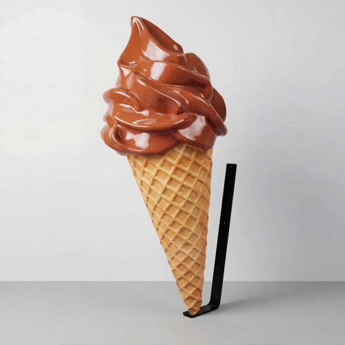 figure ice cream cone sculpture in glossy chocolate brown and waffle cone laminate for advertising or mall décor